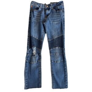 Hudson Kids Boys Moto Skinny Jeans Size 12 Blue Distressed Raw Hem Biker Denim